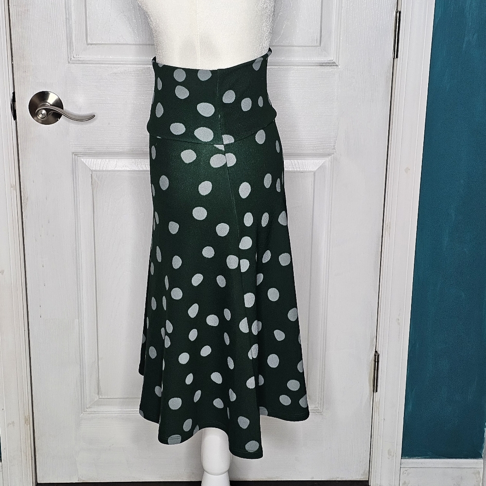 Polka Dot A-Line Skirt - Green and Light Blue - Picture 5 of 7